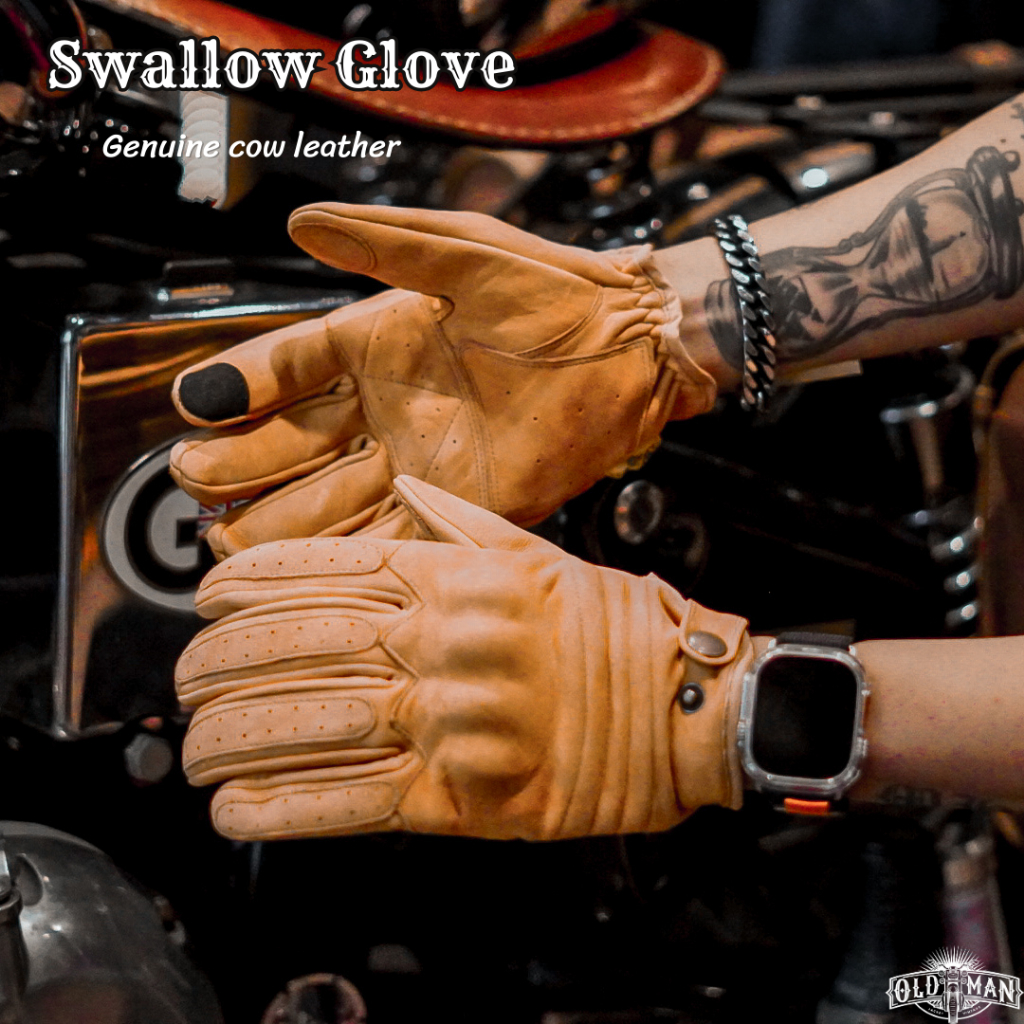 ถุงมือหนังแท้ รุ่น Swallow Glove เต็มนิ้ว แบรนด์ Oldman แท้100%