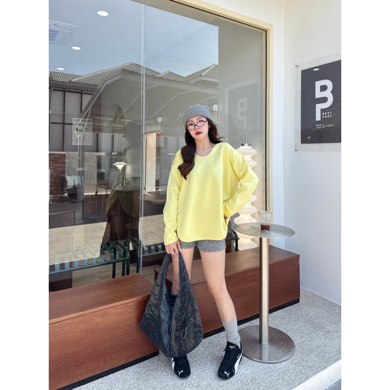 เสื้อแขนยาวคอยู ชายโค้ง ผ้านาโน Siwa #1210🛍️