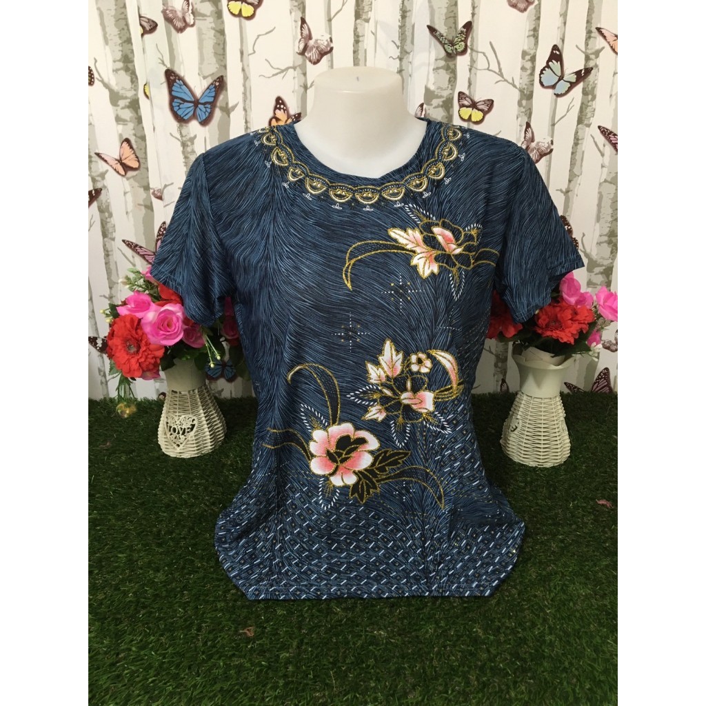 เสื้อยืด คุณแม่ ผ้าสะดุ้ง ลายดอกไม้สวยๆ สบายตา ผ้าใส่สบาย ไม่ร้อน อกได้ถึง44นิ้ว รุ่น0053