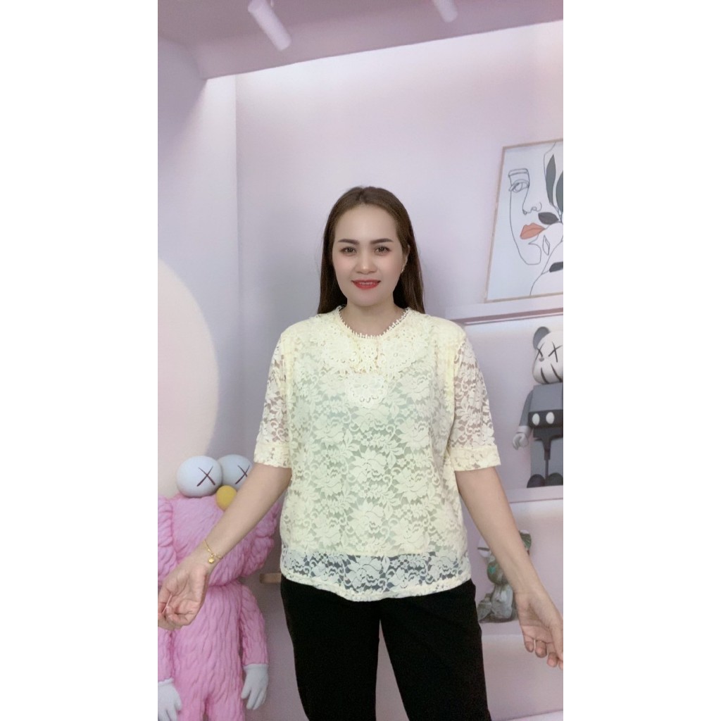 เสื้อลูกไม้ เสื้อลูกไม้ผู้หญิง เสื้อลูกไม้สาวอวบ  ผ้านิ่ม ไปเที่ยว รุ่น707