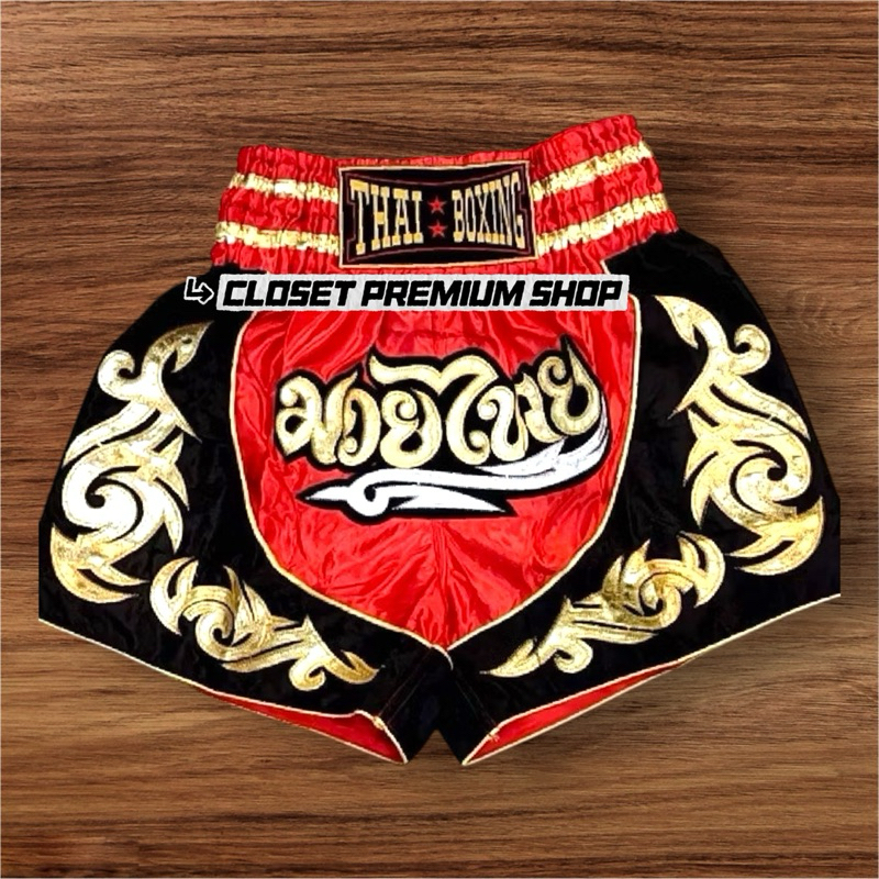 🚀 ถูกที่สุด + ส่งด่วน ผ้าหนาเกรด hi end สีแดง กางเกงมวยไทย (ผู้ใหญ่) MUAYTHAI 🤼‍♀️