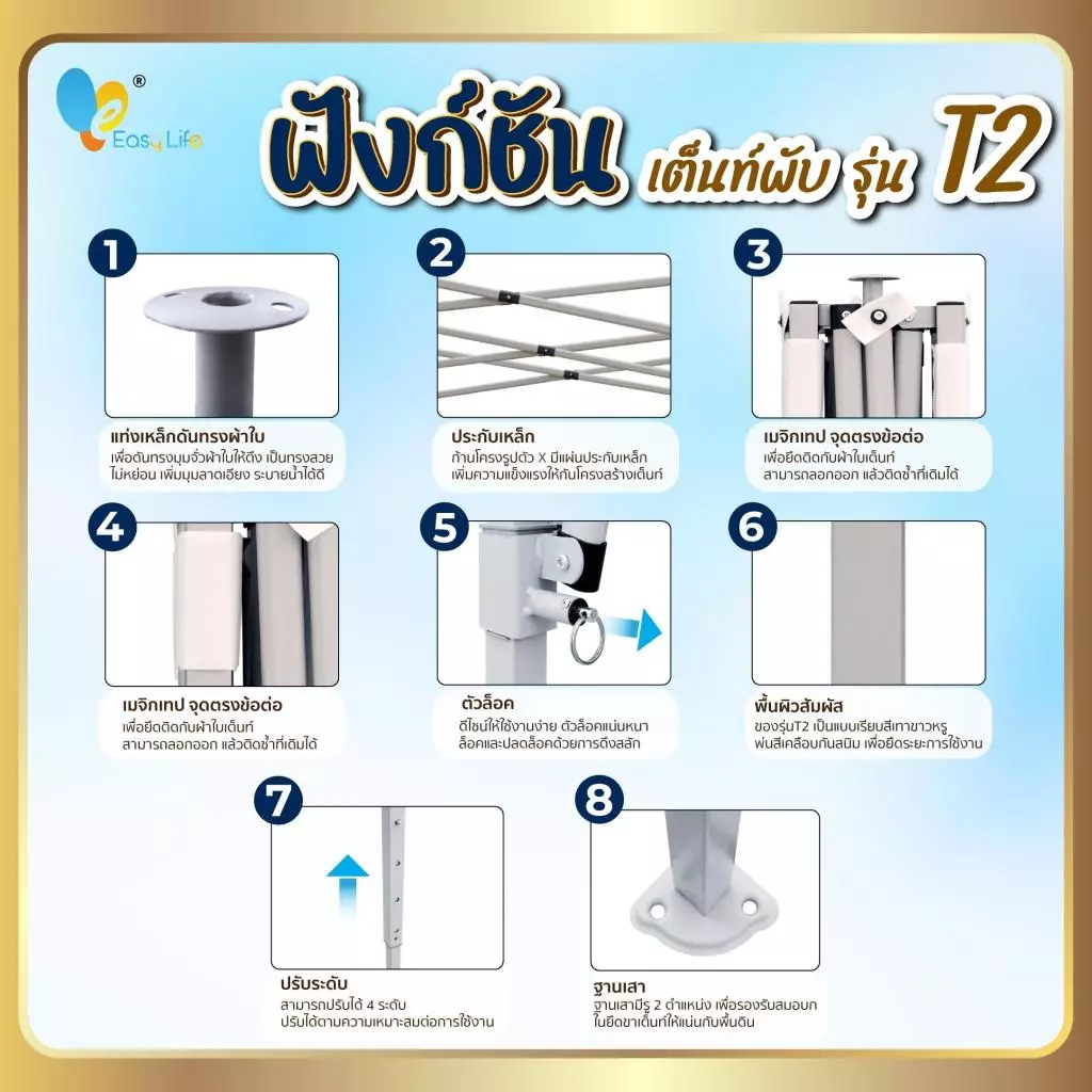เต็นท์พับ T1 ขาดำ T2 ขาขาว กัน UV ขนาด 2x2 2x3 3x3 เมตร thumbnail 6