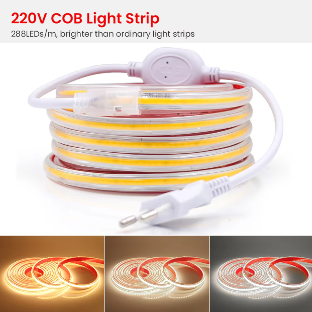 220V COB LED Strip Light กันน้ำ Super Bright Linear Lighting CRI 90 Led เเบ่งขาย ราคาต่อ 1ม.