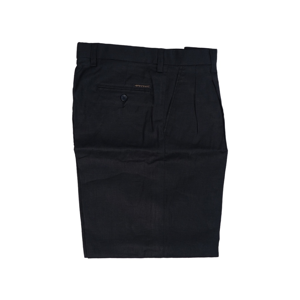 Hazard กางเกงทำงานขายาวมีจีบ ผ้า Linen(ลินิน) สีดำ