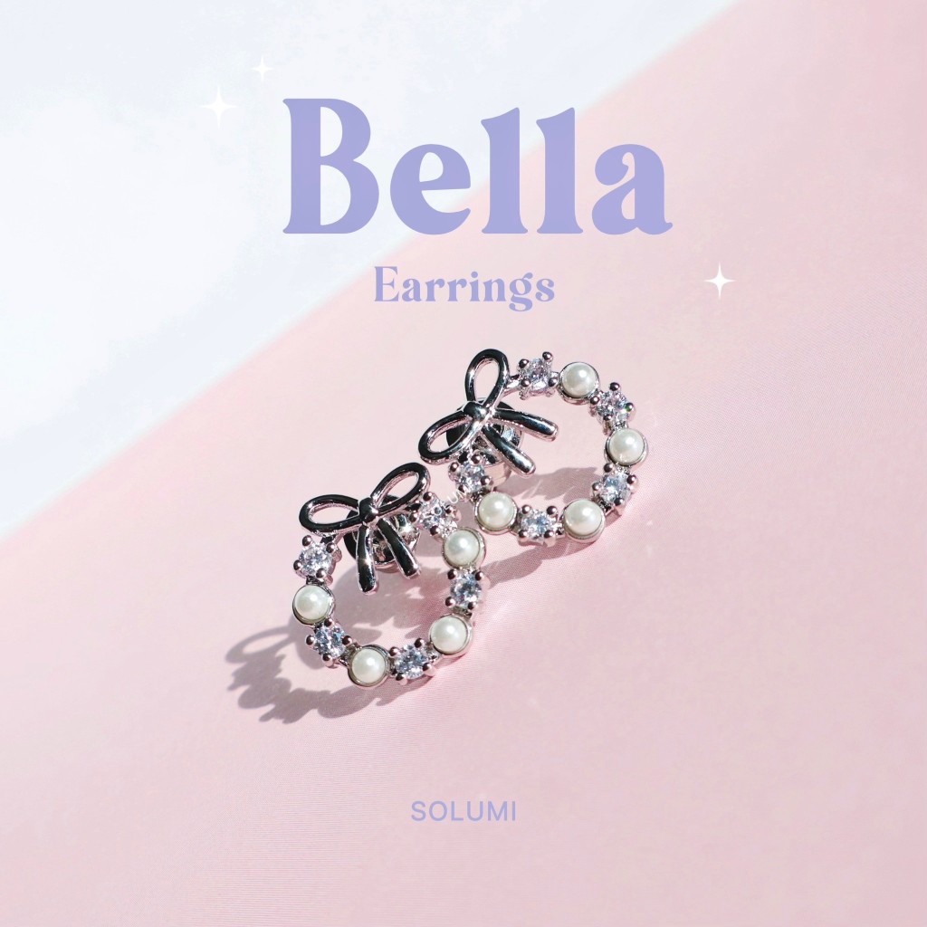 ต่างหูรูปโบว์ประดับเพชรและมุก SOLUMI Bella earring ต่างหู Nickel free