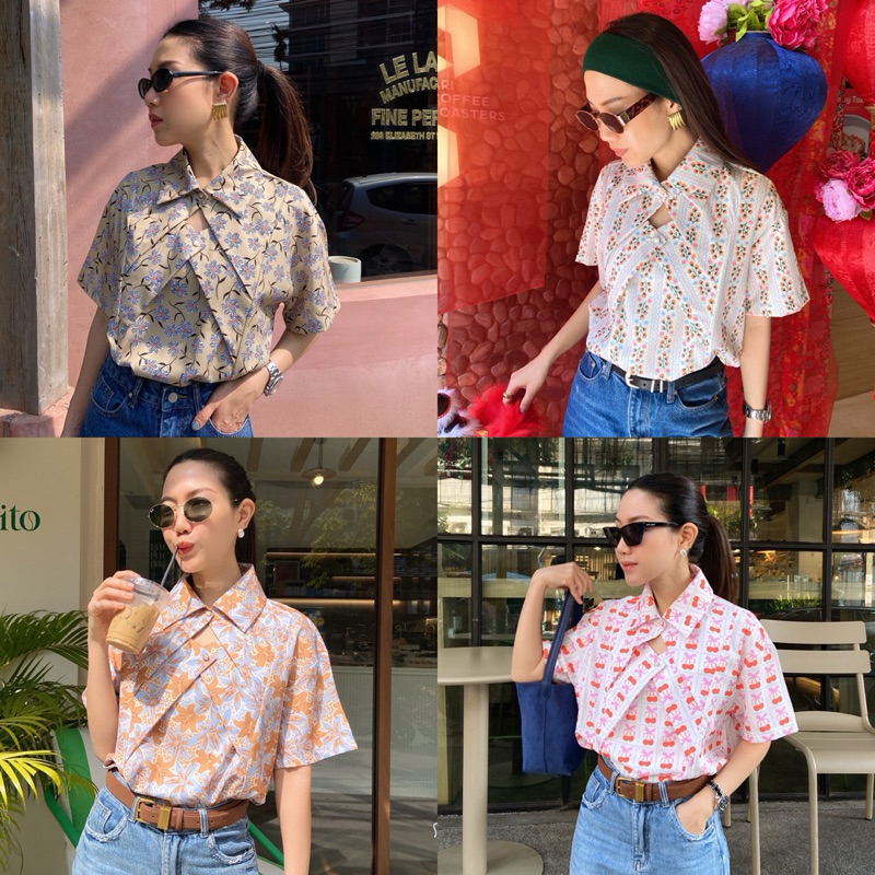 Simple bare shirt (เสื้อเชิ้ตปกเบิ้ลมีดีเทลเจาะตรงหน้าอก)