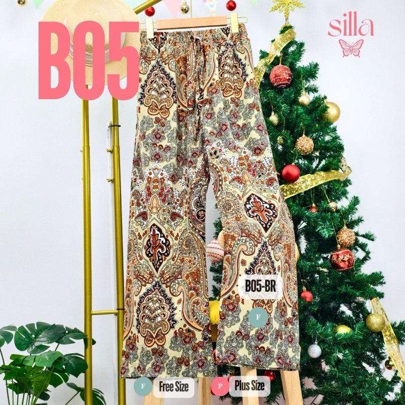 Silla กางเกงขายาว รุ่น Bohemian Pants B05 พิมพ์ลาย เนื้อผ้าไหมอิตาลี ผ้าพริ้วนุ่ม ใส่สบาย ลายสวย