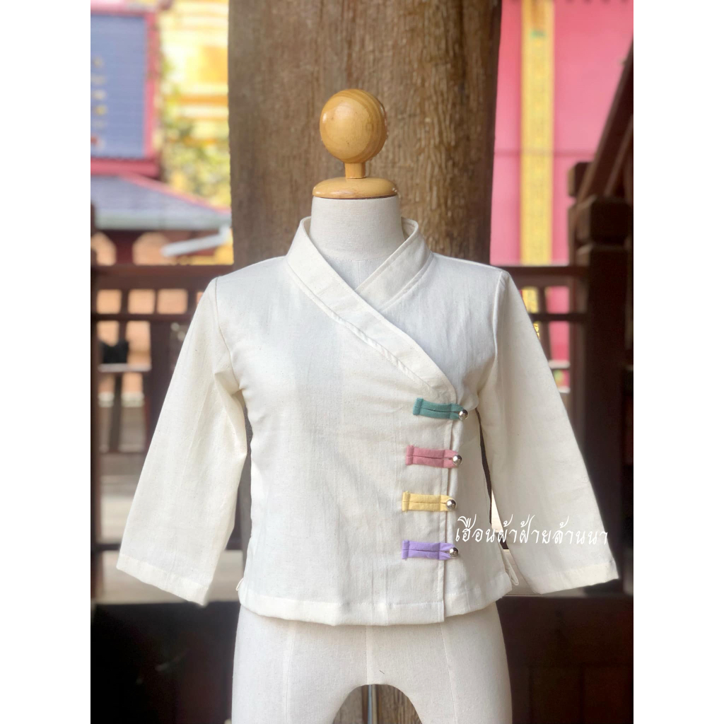 เสื้อผ้าฝ้ายคอป้าย สายกระดุมสีสันน่ารัก เนื้อผ้านิ่มใส่สบาย 🍭🍭 (มีอก34ถึง54)