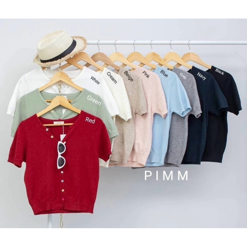 เสื้อไหมพรมแขนสั้น ป้าย PIMM กระดุมหลากสี มินิมอลมินิใจสุดๆ