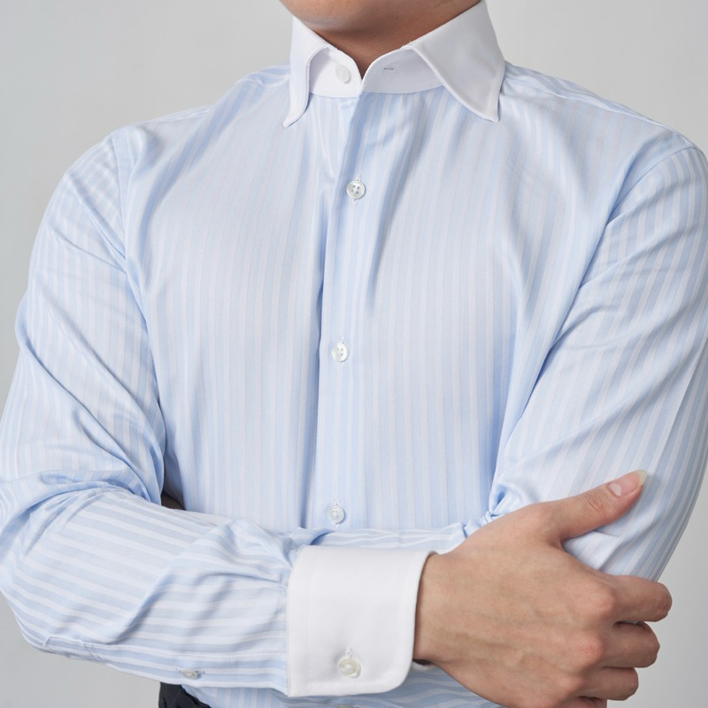 The Finery - The Windsor Pita Shirt in Blue Herringbone เสื้อเชิ้ต Formal ผู้ชาย ปก Italian Cutaway