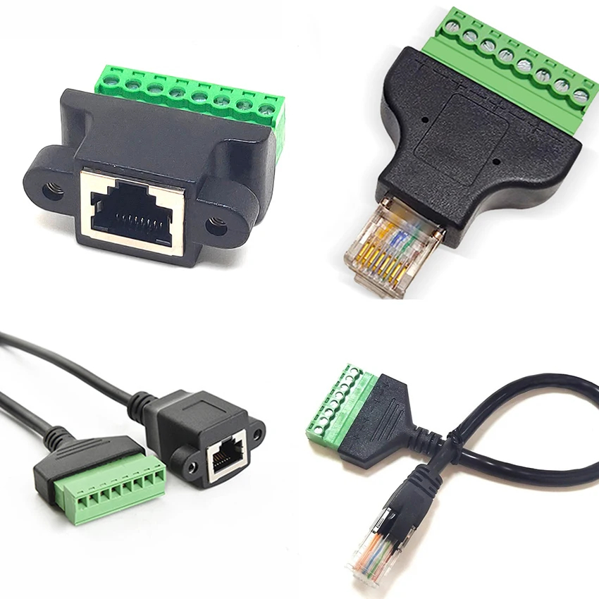 RJ45 สกรู 8P Connector Ethernet Rj45 ชายหญิง 8 พินสกรูอะแดปเตอร์เครือข่ายสําหรับกล้องวงจรปิด DVR