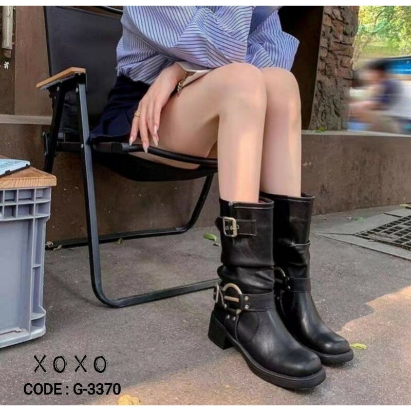 (พร้อมส่ง=ดำ:SZ35,36,37,38),(SZ.อื่นๆพรี=ส่งได้ 28/05/68) -25%(เก็บโค้ด) รองเท้าบูทยาว ติดแกรม.