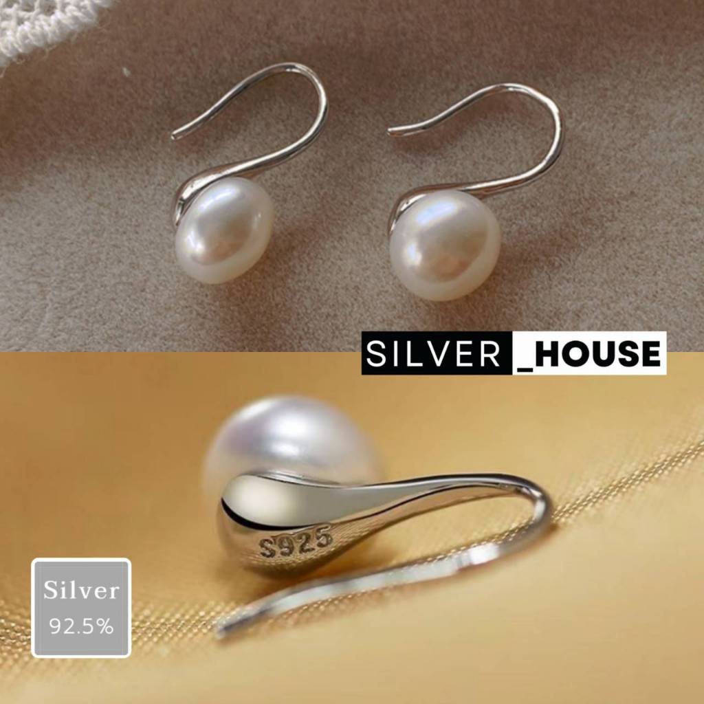 ต่างหูเงินแท้ 92.5% ต่างหูตะขอประดับมุกแท้ แบบคล้องติดหู สวยมากค่ะ