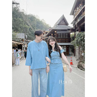 PEACH-รหัสPF2 Couple outfits เนื้อผ้าฝ้ายกดแยกชิ้น แม่กำปอง