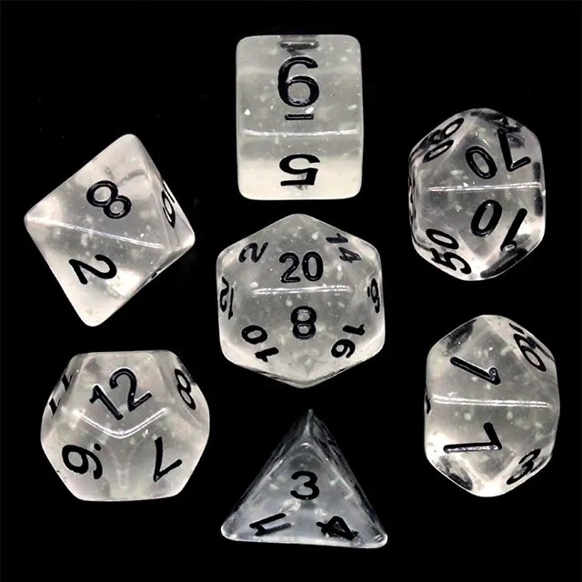 Clear Glow Dice Set of 7 | ลูกเต๋า Dice For DnD D&D MTG RPG TRPG เกมกระดาน บอร์ดเกม Game ไพ่ทาโรต์ Magic เมจิก