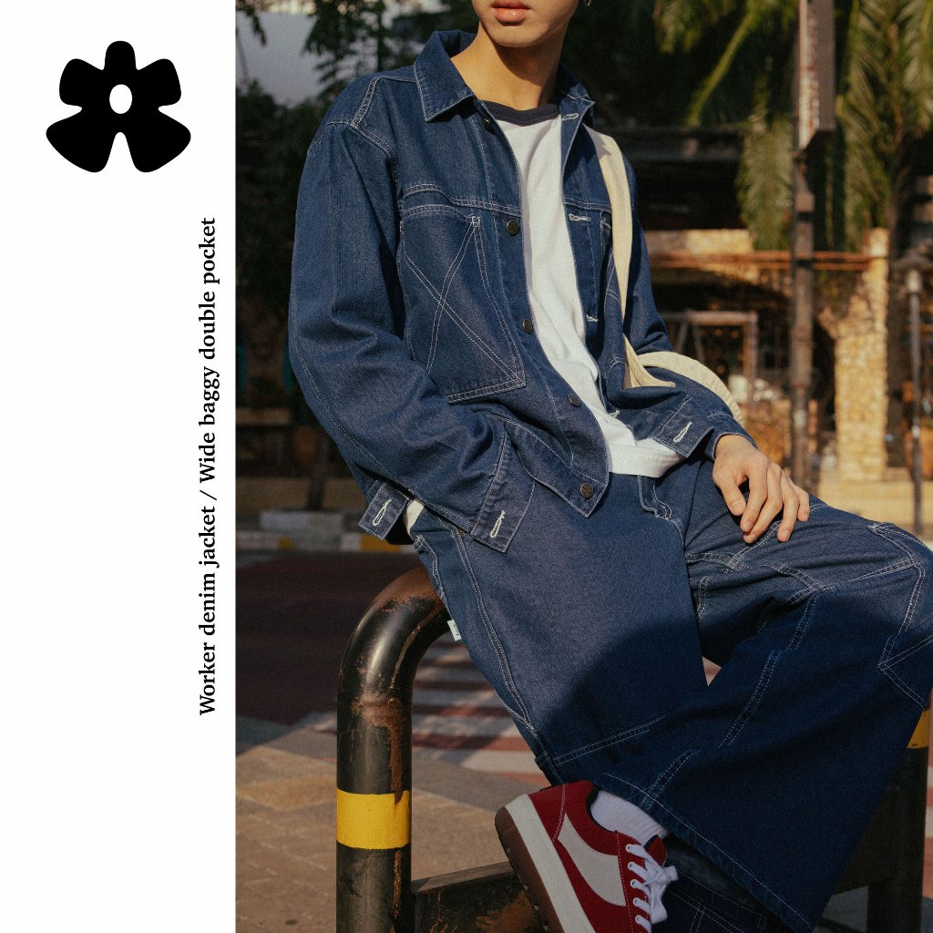 Snoop worker denim jacket / Wide baggy double pocket แจ๊คเก็ตยีนส์ กางเกงยีนส์ทรงBaggy