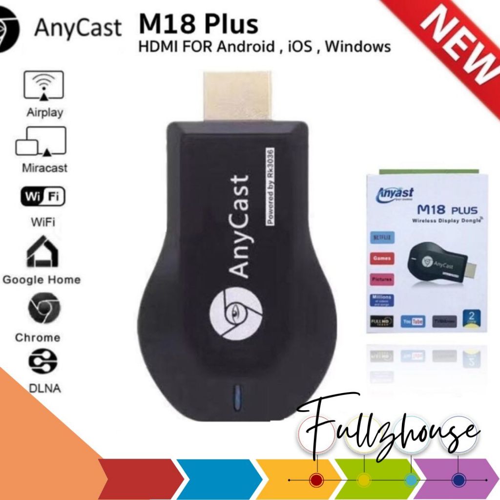 จัดส่งด่วน Anycast M18 Plus FW.2020 WIFI Display HDTV อุปกรณ์เชื่อมต่อมือถือไปทีวี ใหม่ล่าสุด M18plu