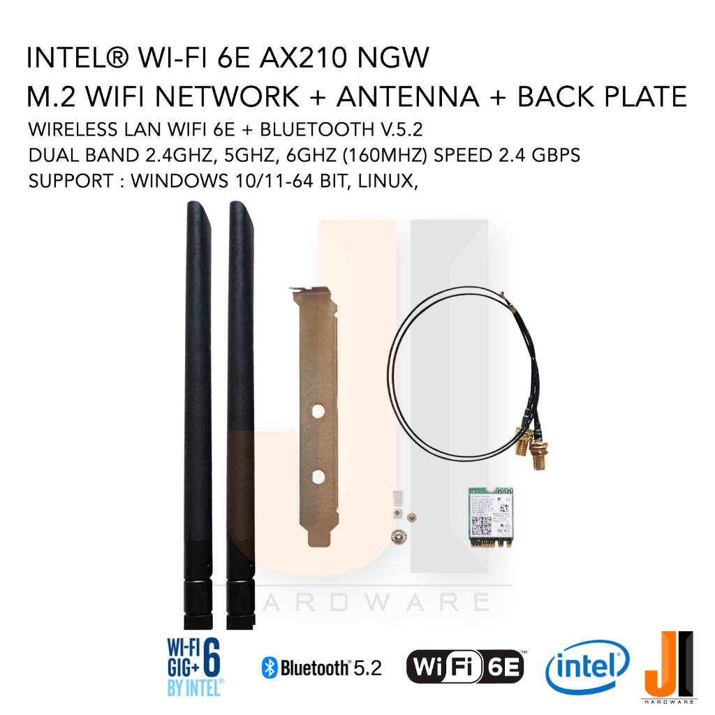 Intel® Wi-Fi 6 AX210 M.2 wifi wireless lan + bluetooth v.5.1 dual band with 8 DB Antenna + Back Plat