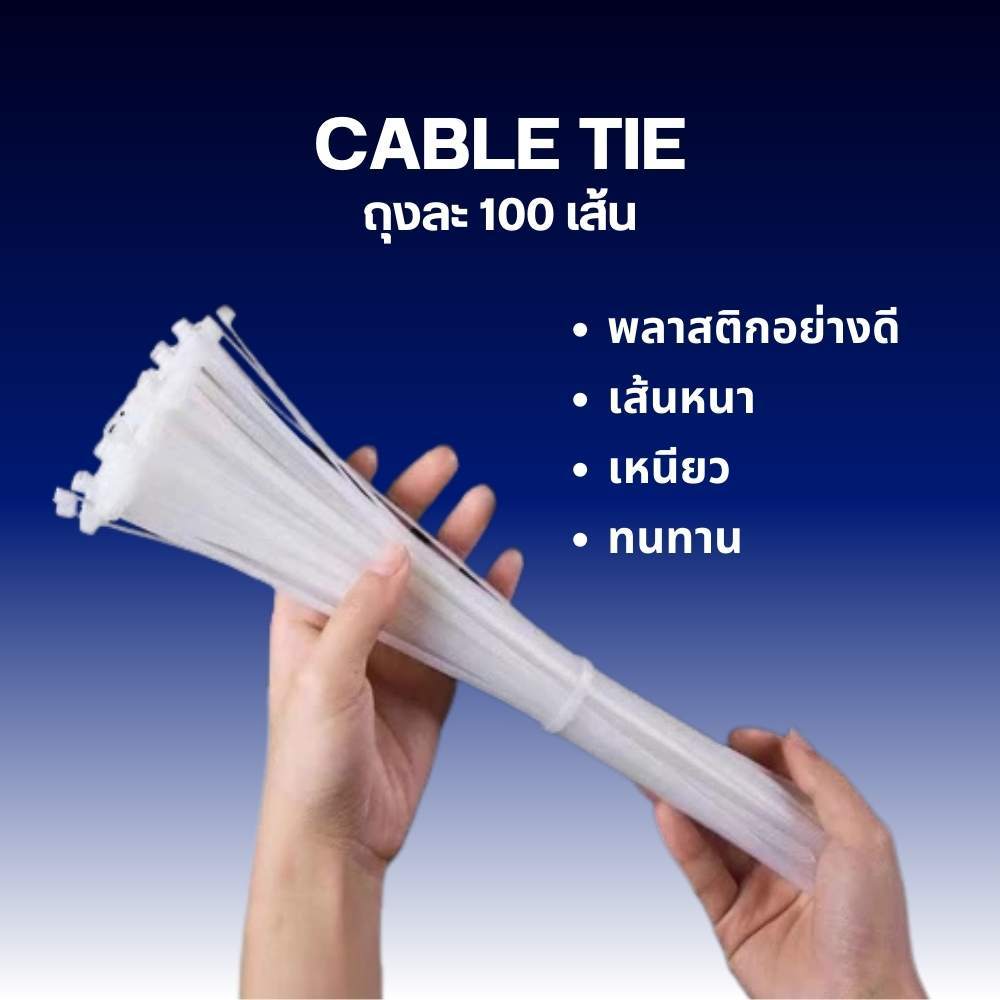 เคเบิ้ลไทร์ 100 เส้น cable tie สายรัด หนวดกุ้ง เข็มขัดรัดของ พลาสติกไนลอน 6 - 20 นิ้ว