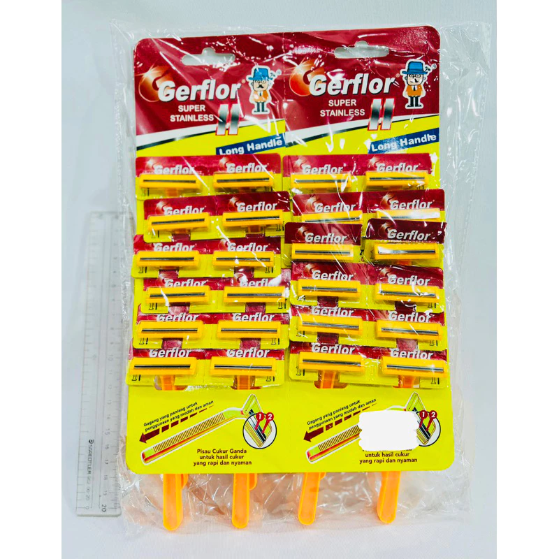 มีดโกนหนวด/ด้ามโกนหนวด Gerflor ใบมีดคู่ แผงละ 24 ด้าม