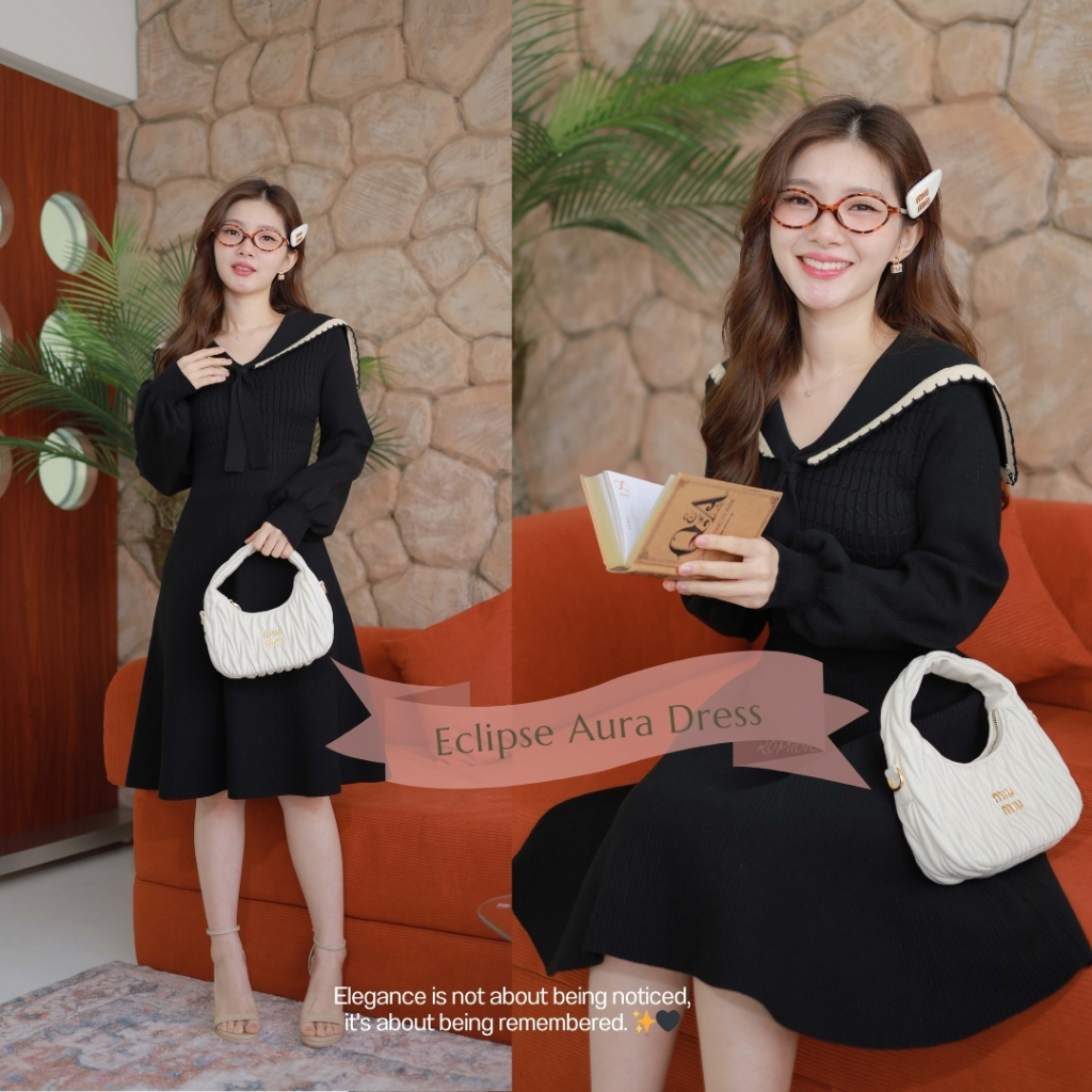 "Romi"Oil" Eclipse Aura Dress (Black) K114 ชุดเดรสสีดำ (คอปกทหารแขนยาว)