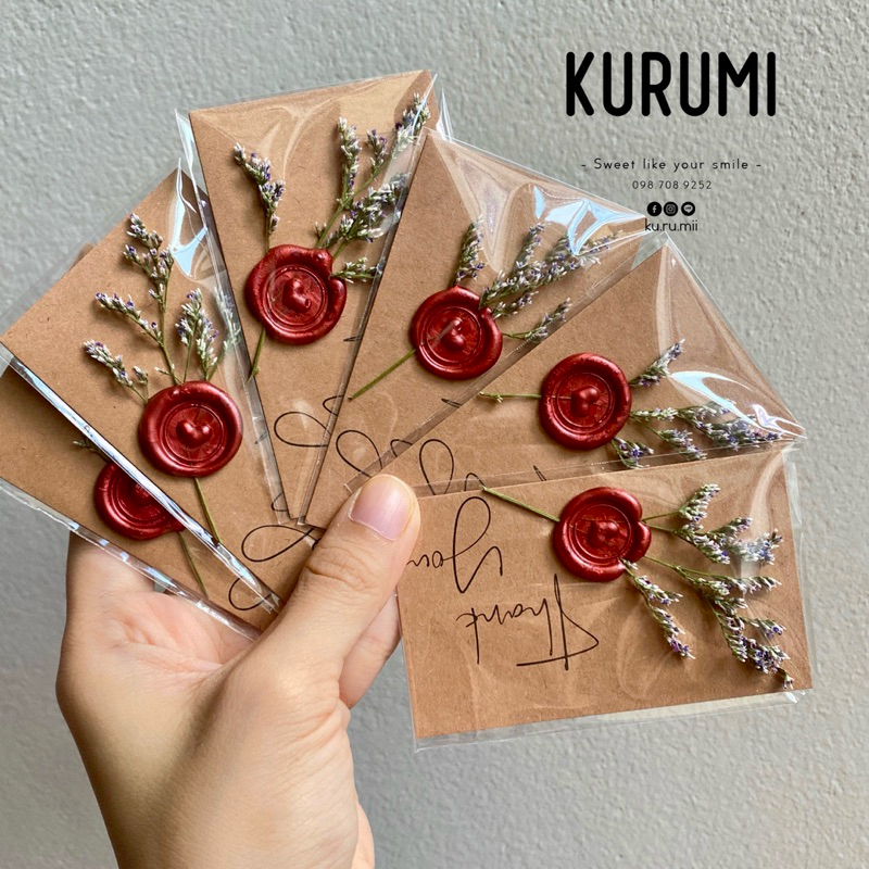 การ์ดขอบคุณ มินิมอล Thank you card “ดอกไม้แห้ง+ประทับตราปั๊ม” มินิมอล ขนาด 5.4*9cm.