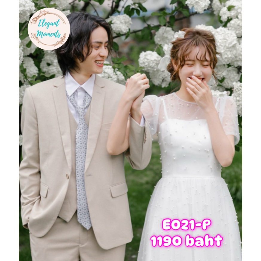 พร้อมส่งจากไทย E021-P ชุดแต่งงาน ชุดเจ้าสาว ชุดถ่ายพรีเวดดิ้ง ชุดafter party ชุดงานหมั้น เดรสยาว เดรสมินิมอล