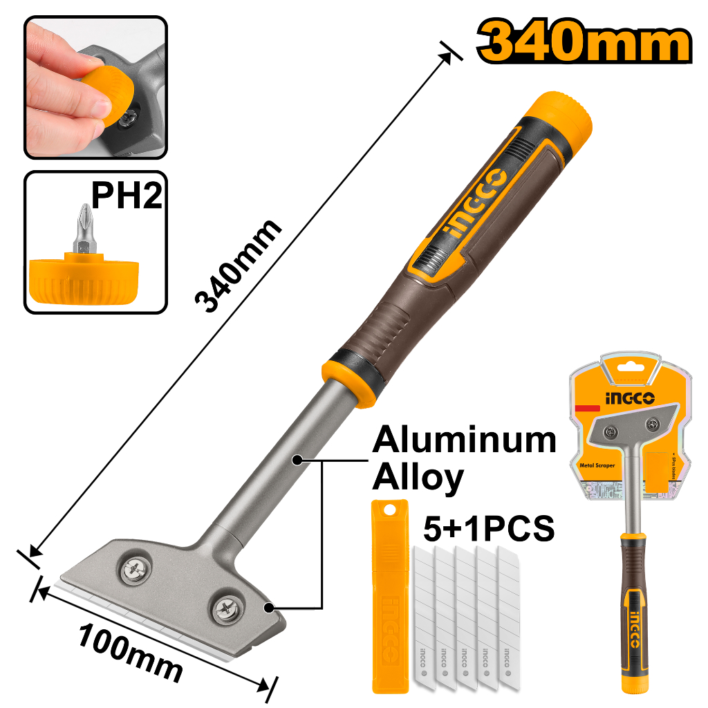 (รุ่นใหม่สุดคุ้ม) INGCO มีดขูดลอกพร้อมใบมีด 6ใบ รุ่น HGS3088 Metal scraper สินค้าใหม่
