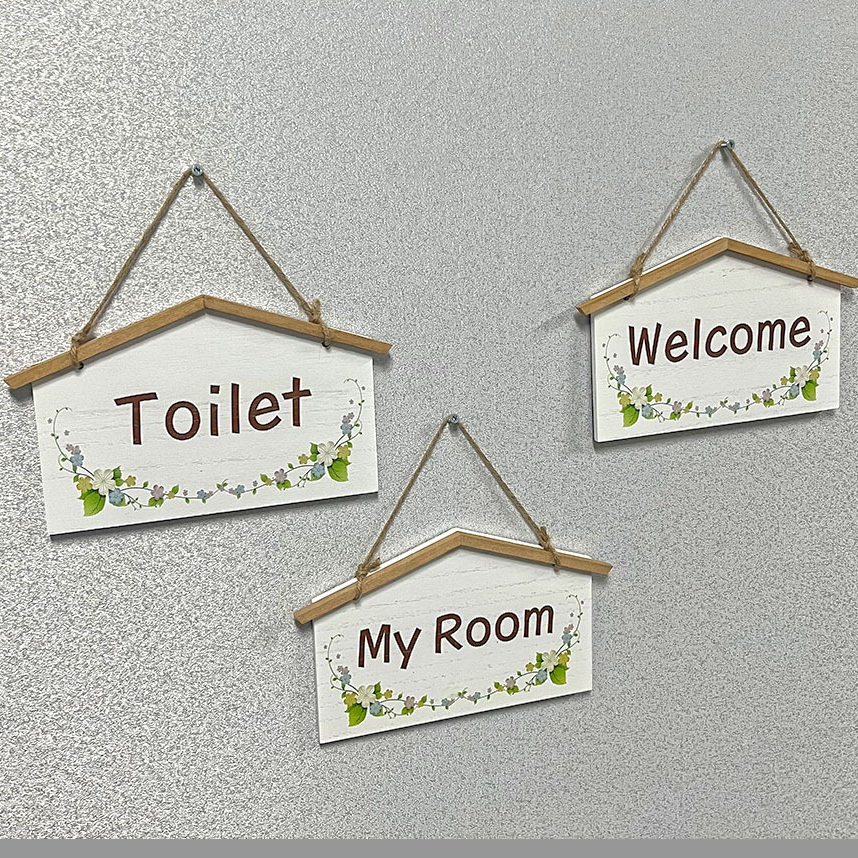 💥พร้อมส่งป้ายไม้แขวนตกแต่งแนววินเทจwelcome,toiletและroomขนาด14.5*22 cm
