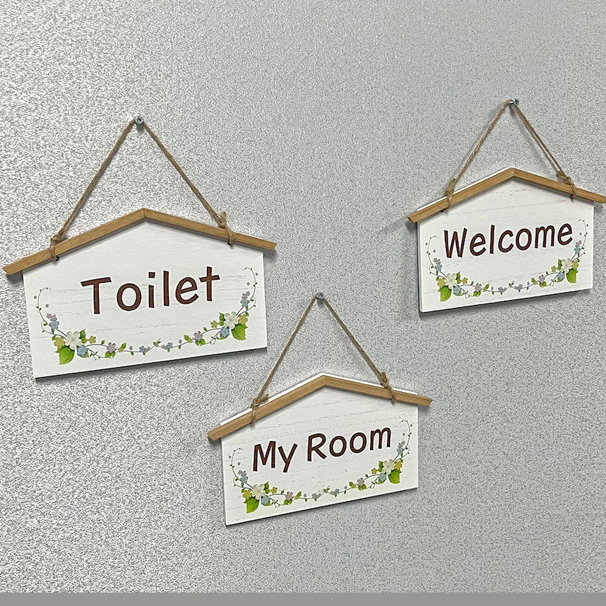 💥พร้อมส่งป้ายไม้แขวนตกแต่งแนววินเทจwelcome,toiletและroomขนาด14.5*22 cm