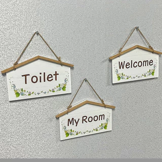 💥พร้อมส่งป้ายไม้แขวนตกแต่งแนววินเทจwelcome,toiletและroomขนาด14.5*22 cm