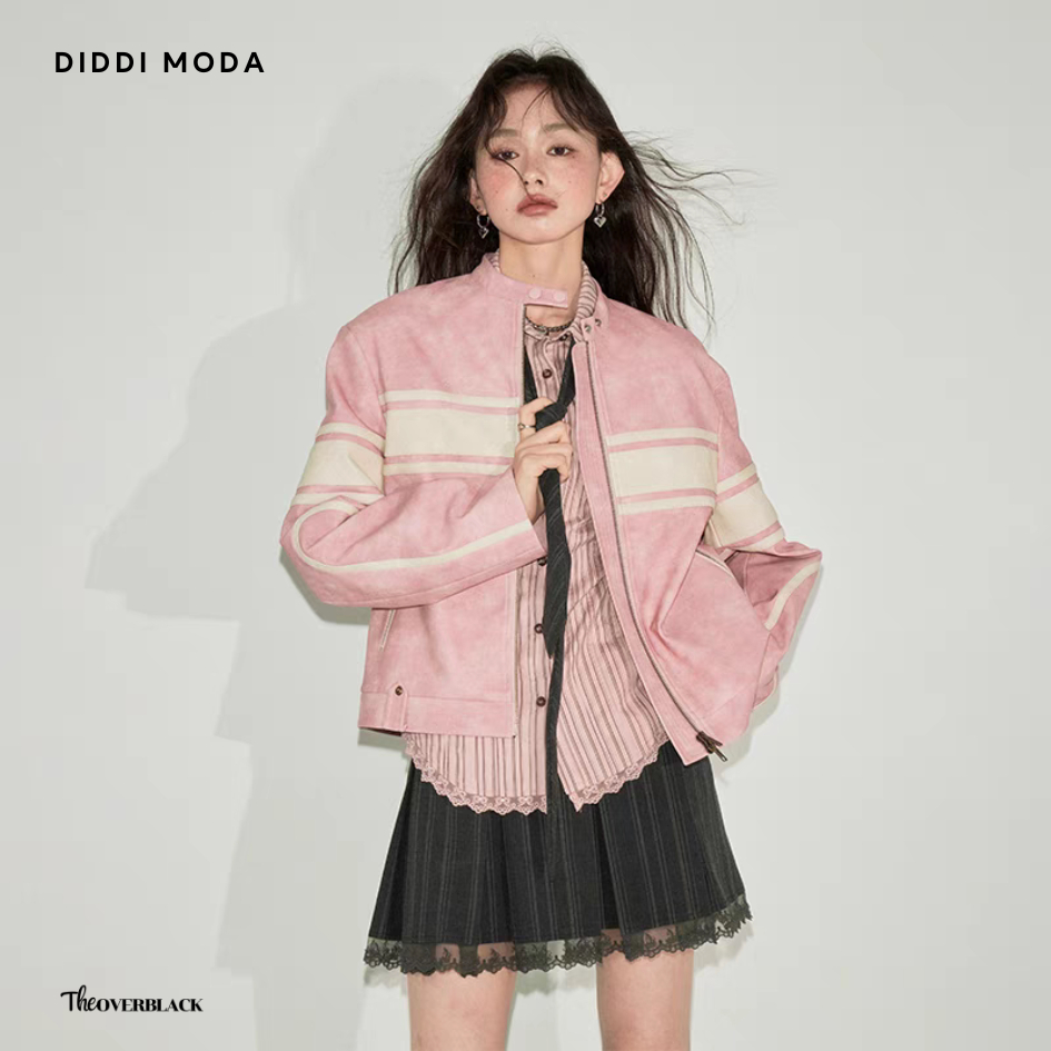 [ของแท้] DIDDI MODA เสื้อแจ๊คเก็ตหนัง สุดเท่ สีชมพู