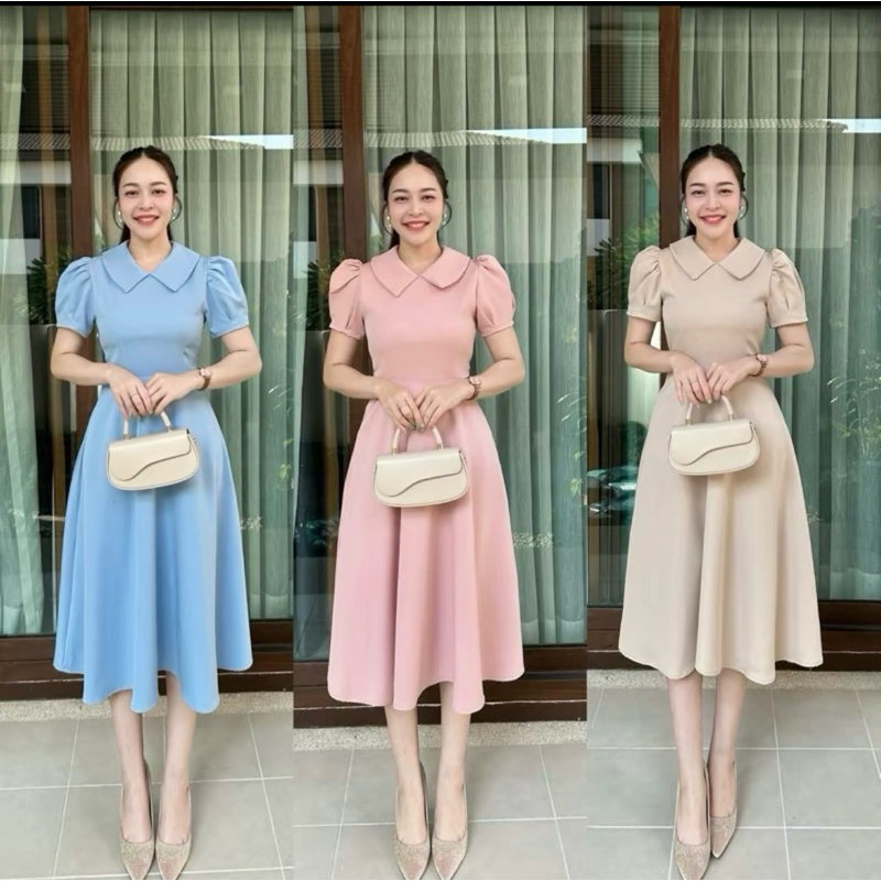 ชุดเดรสยาวคอบัว ใส่ออกงาน ใส่ทำงานได้
