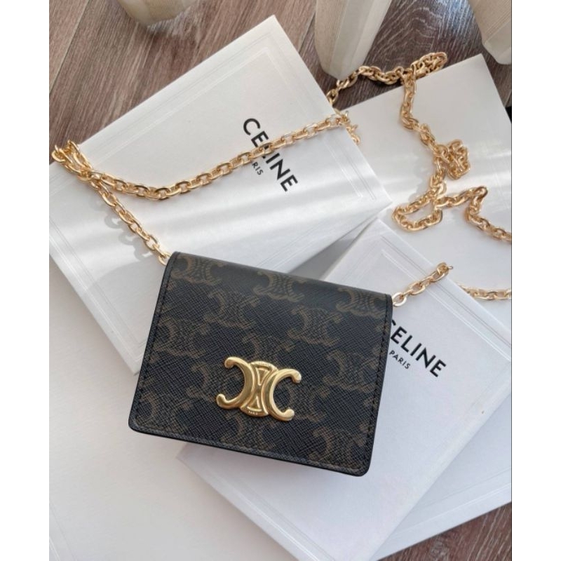 💥กระเป๋าใส่แบงค์/ใส่บัตร 💖New Celine card wallet canvas Tromphie สวยงามมาก กะทัดรัดสุดๆ📌รอเช็คสต๊อกก