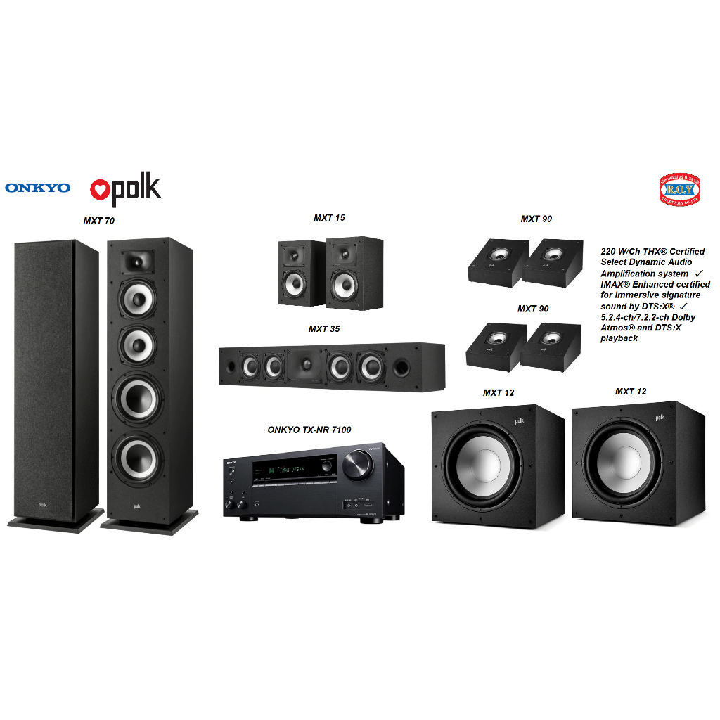 ONKYO TX-NR7100 9.2-Channel  ATMOS  DTS-X 5.2.4  7.2.2   100W  8 OHMS THX Certified AV Receiver