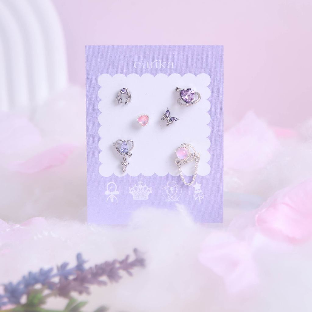 earika.earrings - violet morpho diana set เซ็ตต่างหูผีเสื้อและพระจันทร์ ก้านเงินชุบทองคำขาว เหมาะสำห