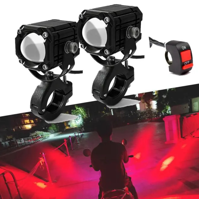 【ส่งสวิตช์】ไฟหน้ามอเตอร์ไซค์ ไฟหน้า led มอไซค์ เลนส์โปรเจคเตอร์สามสีไฟสปอต สปอร์ตไลท์ติดมอเตอร์ไซค์ อดสปอร์ตไลท์ led 24v