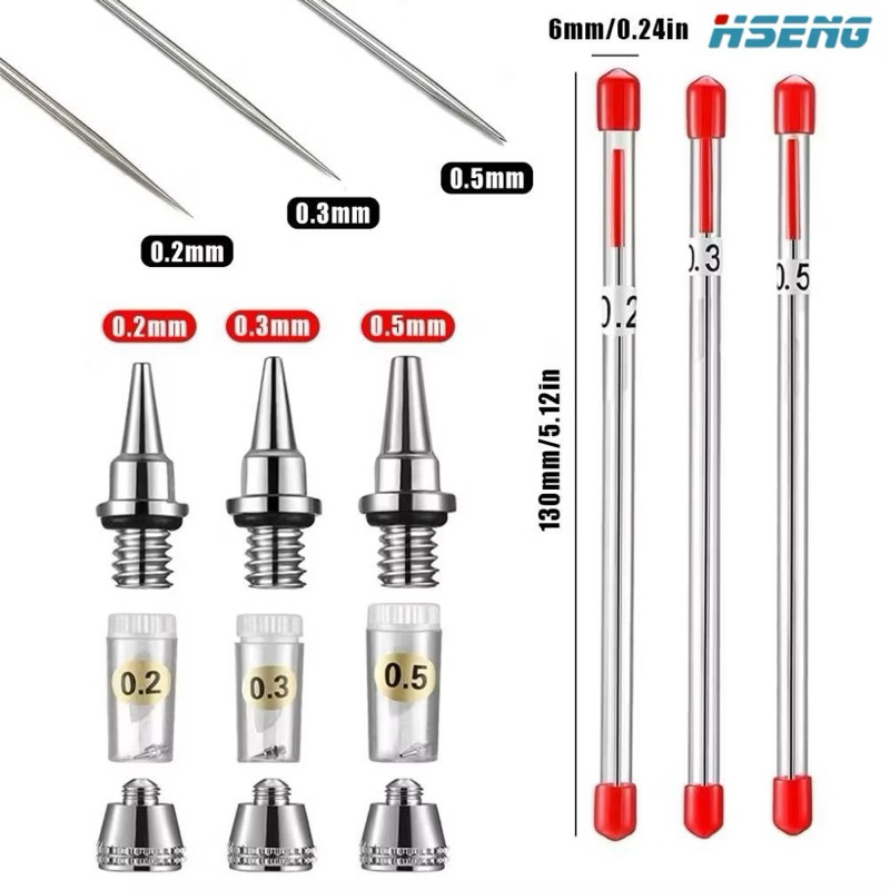 HSENG อะไหล่แอร์บรัช เข็ม นมหนู+แคปนมหนู ขนาด 0.2/0.3/0.5mm