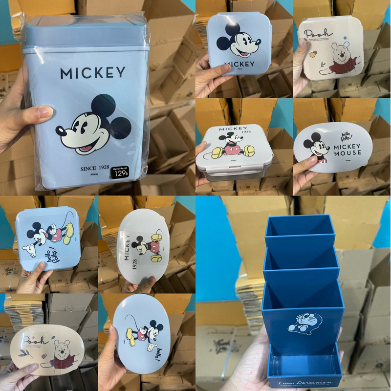 (แลกซื้อสุดคุ้ม) พร้อมส่ง กล่องอเนกประสงค์ กล่องใส่อาหาร มีฝาปิดล็อกได้ ใส่ไมโครเวฟได้ ลายการ์ตูน ถังขยะ food grade ชั้น