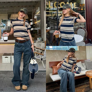 📍พร้อมส่ง📍3796💌เสื้อคอกลมแขนสั้นลายริ้ว เนื้อผ้าดี ทรงใส่สบาย TAG:WG.WE 🇰🇷