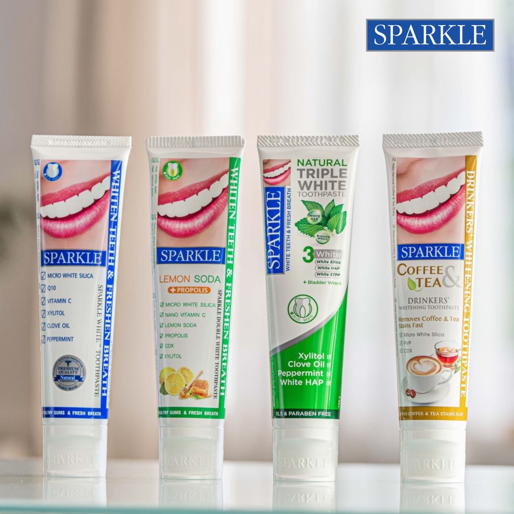 (โค้ดลด30% ในVDO!!) (แพค 4) SPARKLE ยาสีฟัน สปาร์คเคิล Fresh White ขนาด 100g. ลมหายใจหอม สดชื่น