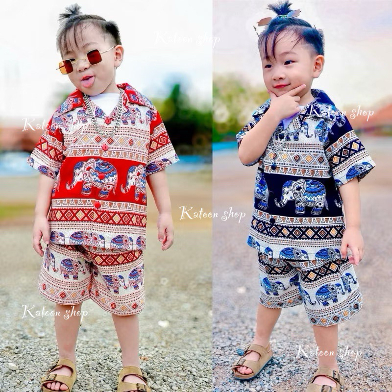 ชุดลายช้างเด็ก  หล่อๆ เทศกาลต่างๆ 📌ผ้าดีมาก📌 ใส่ไปเที่ยว