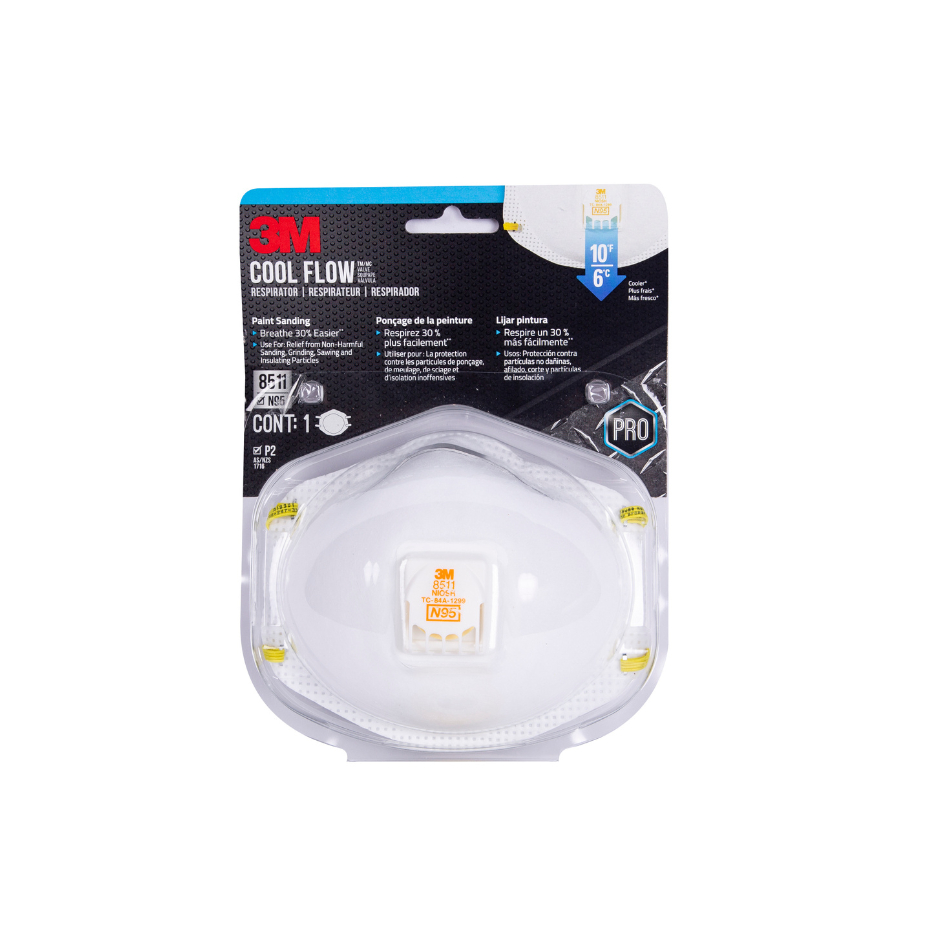 3M™ N95 (8511) หน้ากากป้องกันฝุ่น ละออง ฟูมโลหะ พร้อมวาล์วระบายอากาศ [1ชิ้น/แพ็ค]