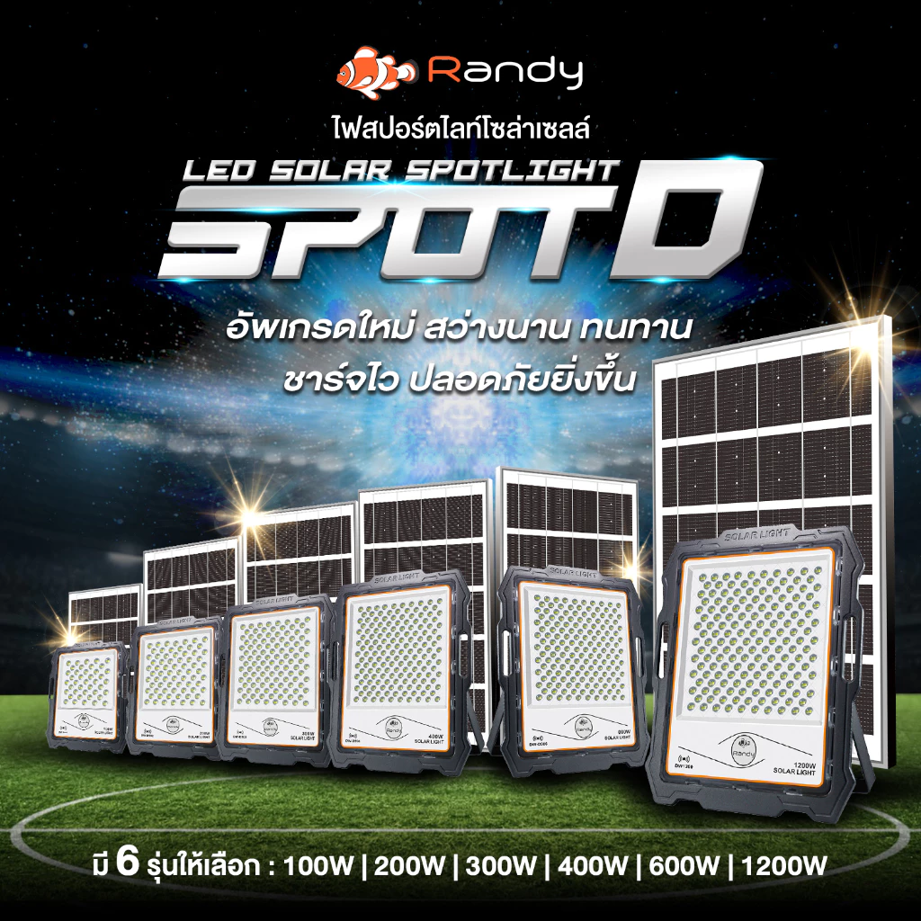 คุณภาพดีกว่าทุกรุ่น Randy ไฟโซล่าเซลล์ LED Solar Light SLIM แอลอีดี สปอร์ตไลท์ โซลาร์เซลล์ พลังงานแสงอาทิตย์