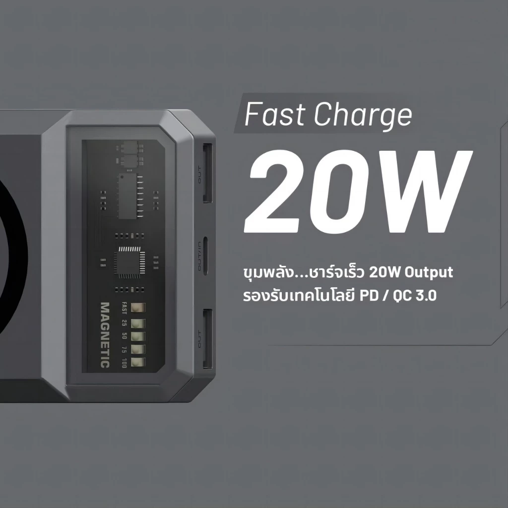 ⚡บริการรับประกัน⚡ CCC Powerbank 20000mAh แท้100% พาวเวอร์แบงค์ ชาร์จเร็วPD20W Magnetic Wireless USB Type-C แบตสำรองไร้สา thumbnail 4