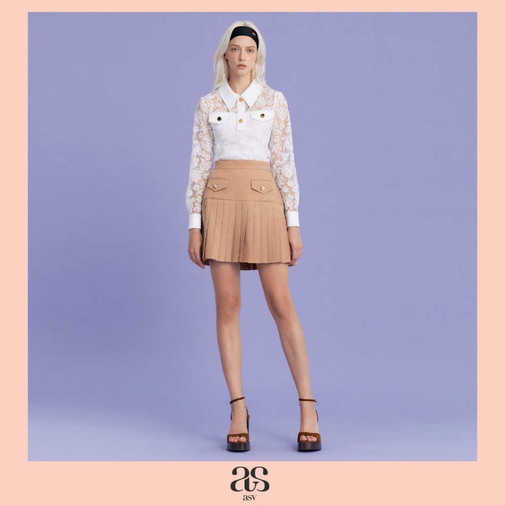 [asv rs25] Lumi Pleated Mini Skirt กระโปรงผู้หญิง ชายกระโปรงอัดพลีท แต่งกระเป๋าหน้า ซิปหลัง