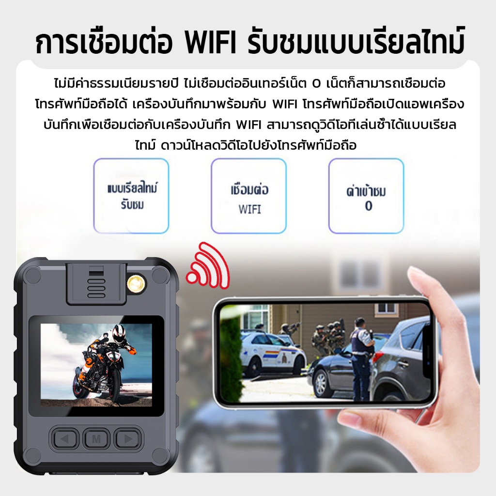 กล้อง IP65 Waterproof  body camera กล้องจิ๋ว คมชัดระดับ 4K กล้องโกโปร การเชื่อมต่อ WIFI มือถือ หน้าจอขนาด 2.0 นิ้ว Night