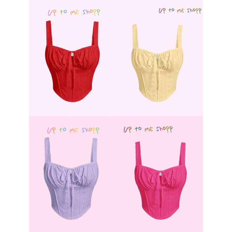 เสื้อท็อปสายเดี่ยว สีพาสเทลน่ารักๆ พับหน้าอก จับจีบ ผูกโบว์หน้า กว้าง สายพาดไหล่ งานสวยตรงปก