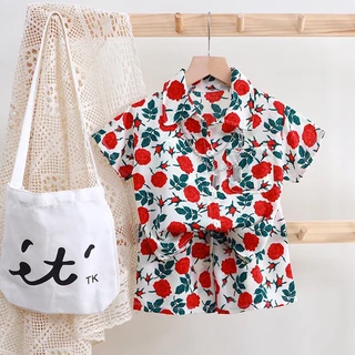 ชุดเสื้อเช็ตเด็ก ชุดเสื้อเช็ตลาย ลายมัดย้อม ผ้าชีฟอง ใส่เย็นสบาย #130001