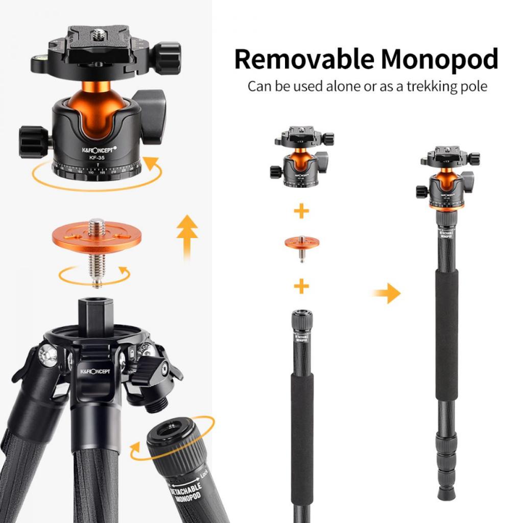 ขาตั้งกล้อง K&F A254C4+BH-35L Carbon Fiber Travel Tripod (KF09.098)